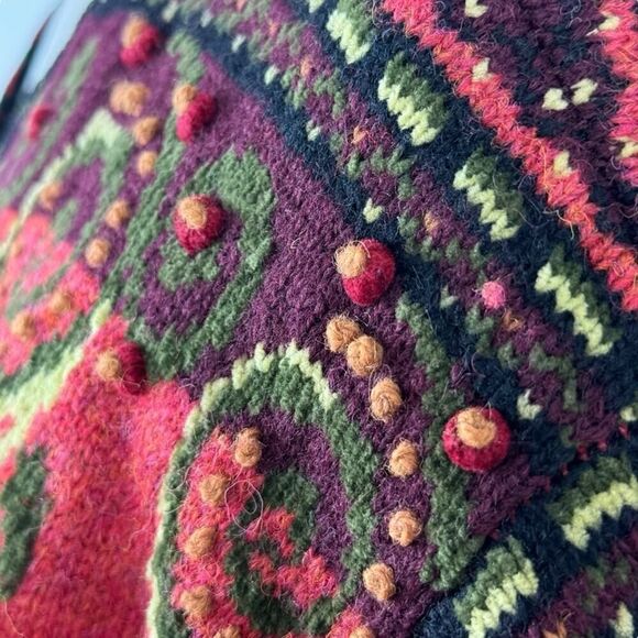 Icelandic Design Full Zip Jacket Wool 3D Knit Textured Floral Vintage Lined L - Picture 8 of 16